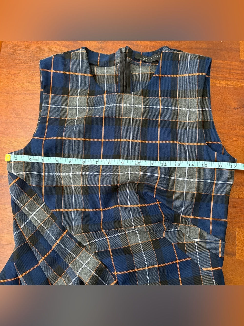 Zara Pleated Blue Tartan Plaid Top and Matching Wide-Leg Plaid Preppy Pants Set - Picture 6 of 12